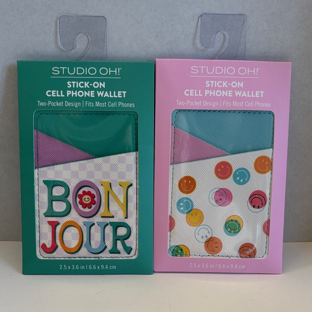 💕5/25💕Studio Oh! Stick-On Cell Phone Wallet - Your Choice Bonjour and Emoji